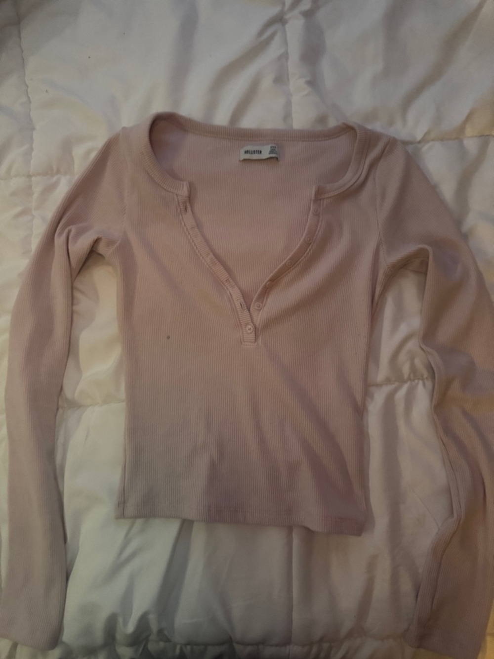Hollister Light Pink Ribbed Henley Long Sleeve Top